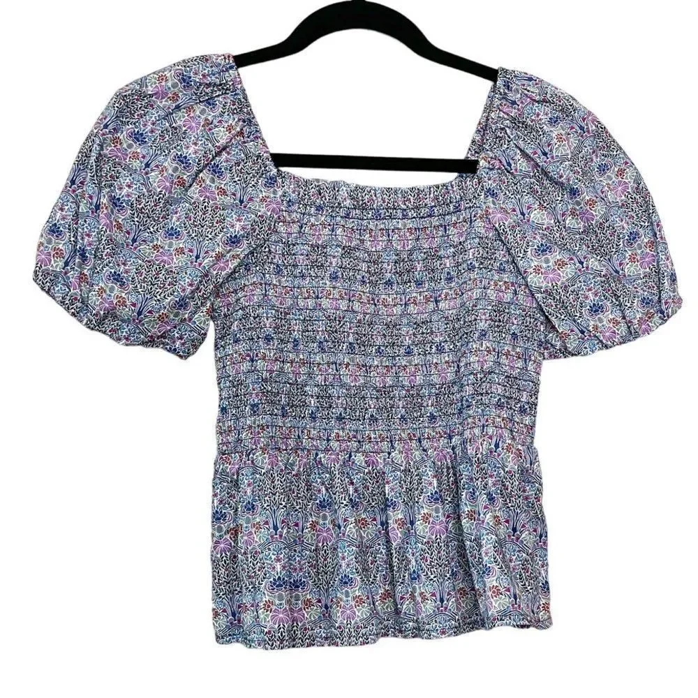 J. Crew Smocked Square-neck Organic Cotton Top in Liberty® Club Nouveau Fabric S